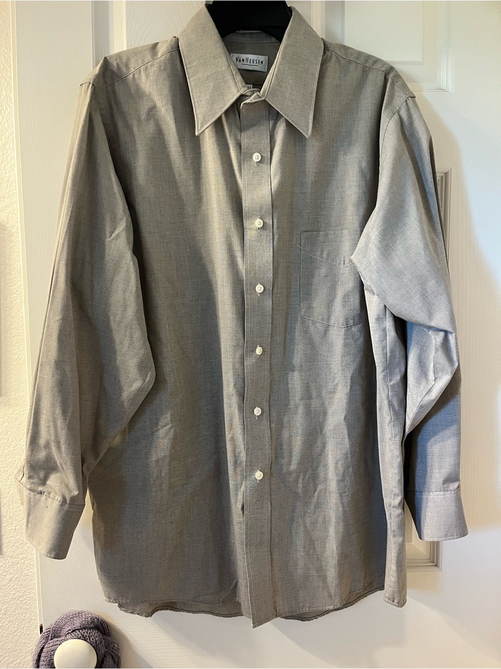 van heusen men’s khaki striped long sleeve dress shirt